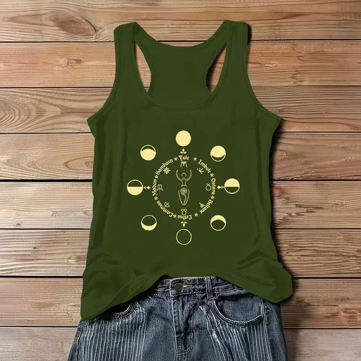 Camiseta sin mangas Olivenorma Rueda del Año Fases Lunares Diosa Poder Femenino - Verde - 3XL - image 11