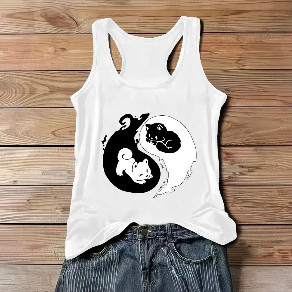 Camiseta sin mangas Olivenorma con filosofía del gato Yin-Yang en blanco y negro - Blanco - 3XL - image 5