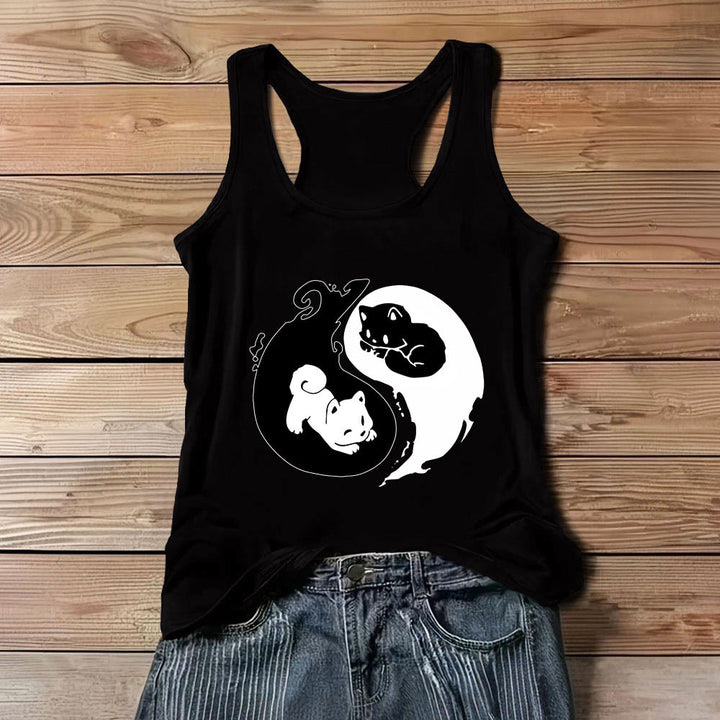 Camiseta sin mangas Olivenorma con filosofía del gato Yin-Yang en blanco y negro - Negro - 3XL - image 7