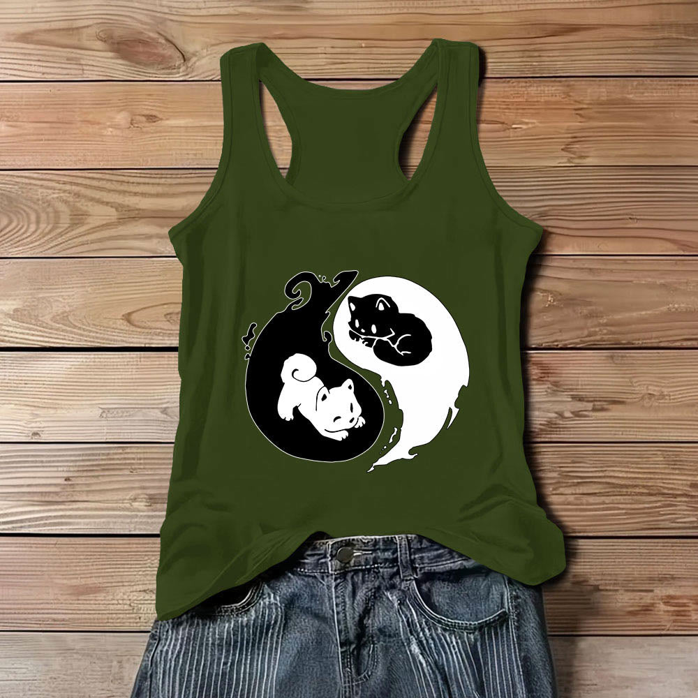 Camiseta sin mangas Olivenorma con filosofía del gato Yin-Yang en blanco y negro - Verde - 3XL - image 11