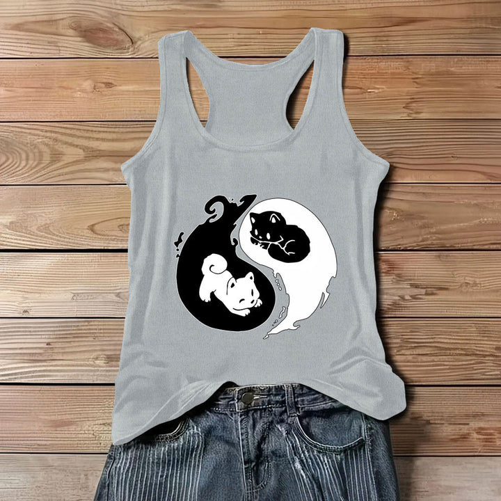 Camiseta sin mangas Olivenorma con filosofía del gato Yin-Yang en blanco y negro - Gris - 3XL - image 1