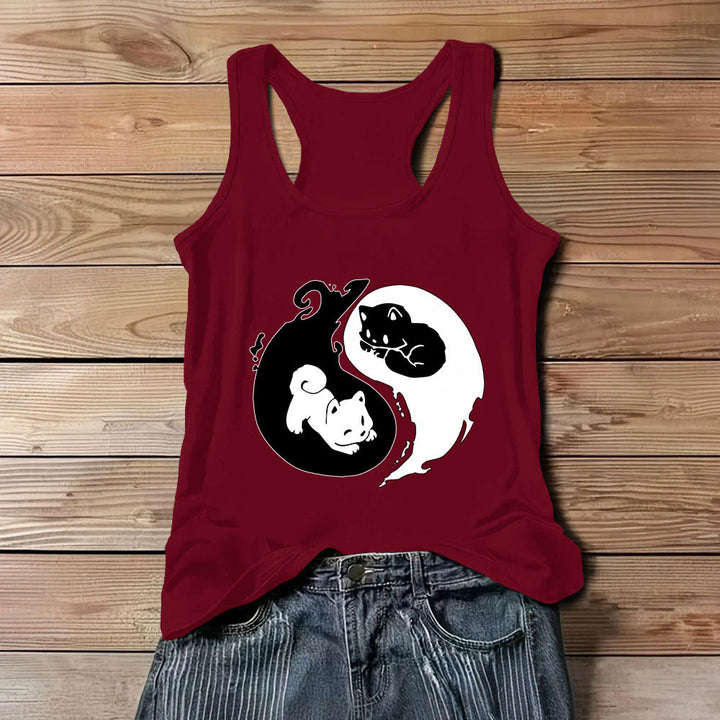 Camiseta sin mangas Olivenorma con filosofía del gato Yin-Yang en blanco y negro - Rojo - 3XL - image 9