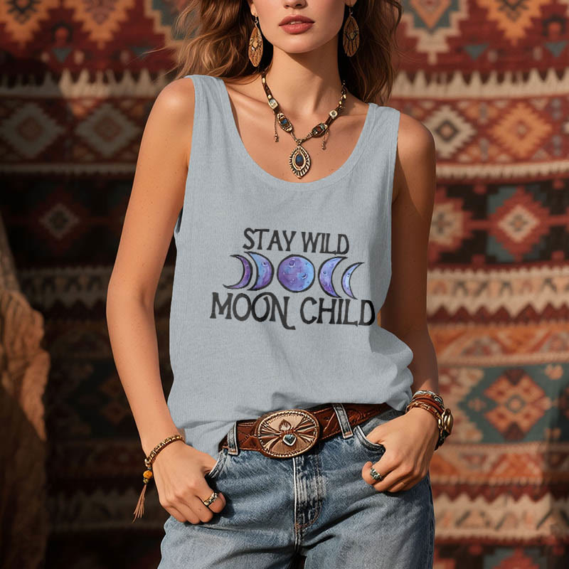 Olivenorma "MANTENTE SALVAJE, NIÑA DE LA LUNA" Camiseta sin mangas espiritual suave con fases lunares - image 9