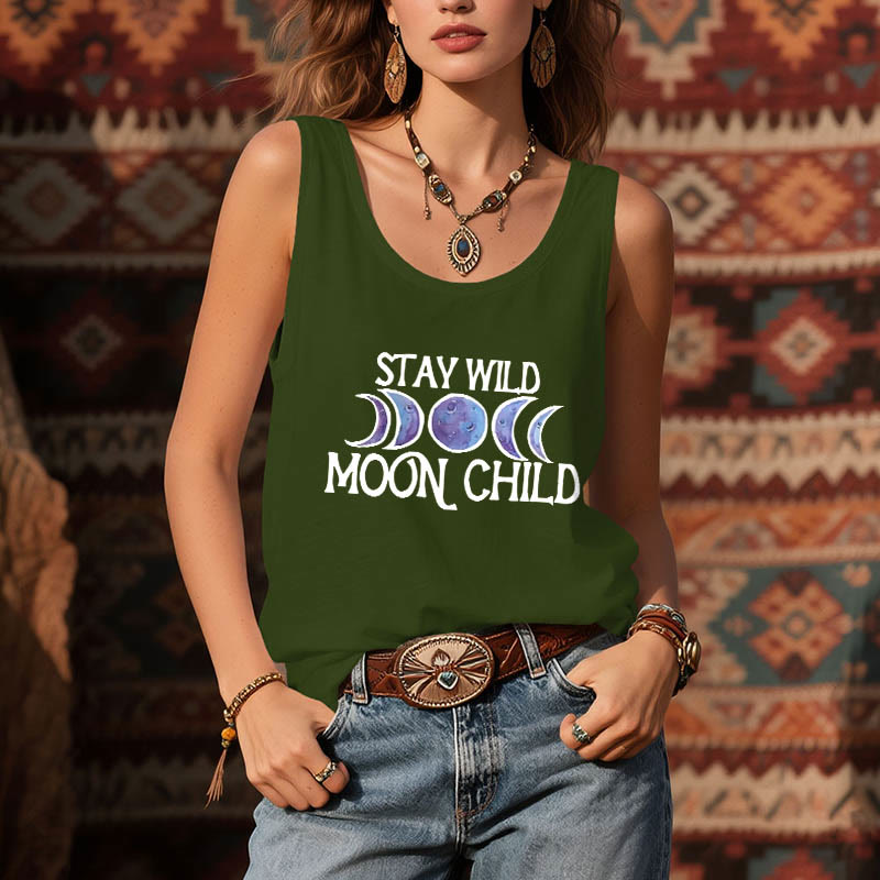 Olivenorma "MANTENTE SALVAJE, NIÑA DE LA LUNA" Camiseta sin mangas espiritual suave con fases lunares - image 13