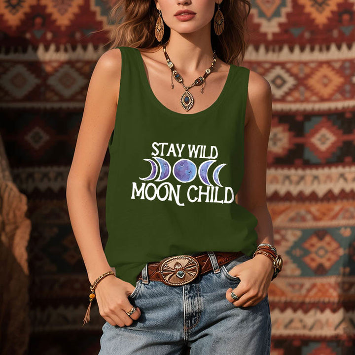 Olivenorma "MANTENTE SALVAJE, NIÑA DE LA LUNA" Camiseta sin mangas espiritual suave con fases lunares - image 13