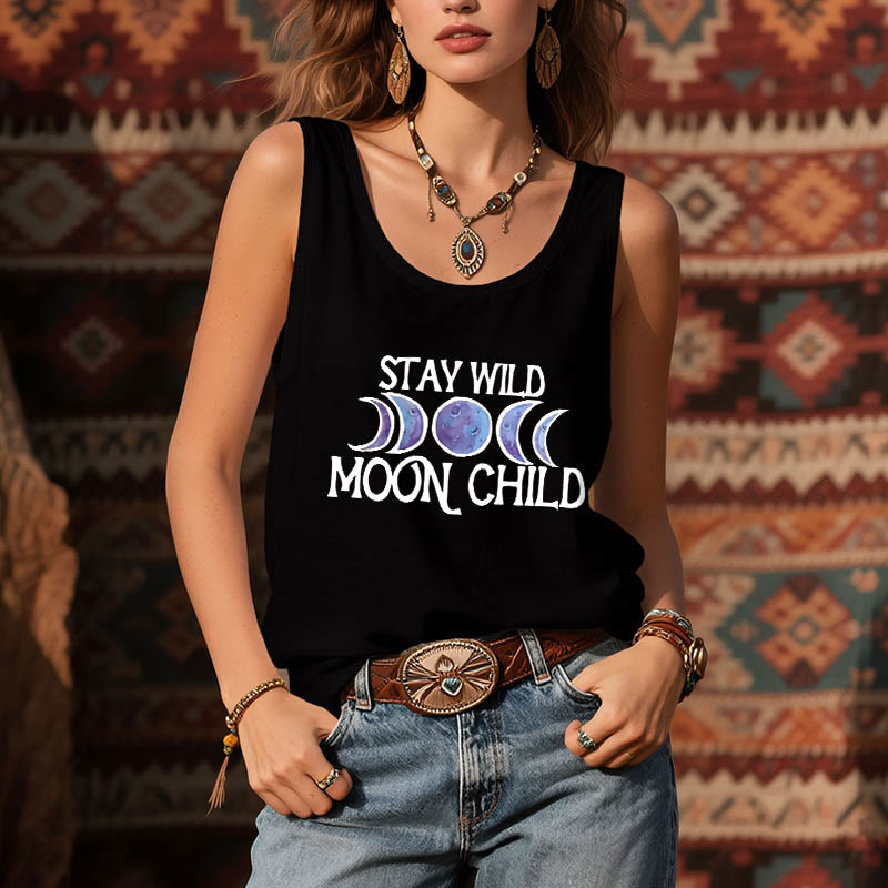 Olivenorma "MANTENTE SALVAJE, NIÑA DE LA LUNA" Camiseta sin mangas espiritual suave con fases lunares - image 7
