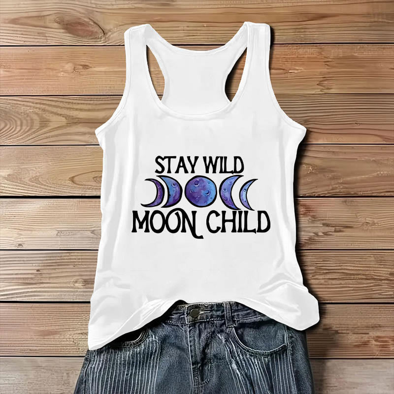 Olivenorma "MANTENTE SALVAJE, NIÑA DE LA LUNA" Camiseta sin mangas espiritual suave con fases lunares - image 1