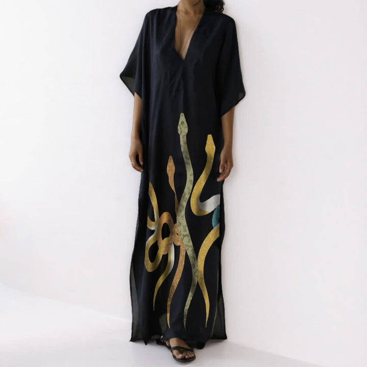 Vestido caftán negro con serpiente de Olivenorma