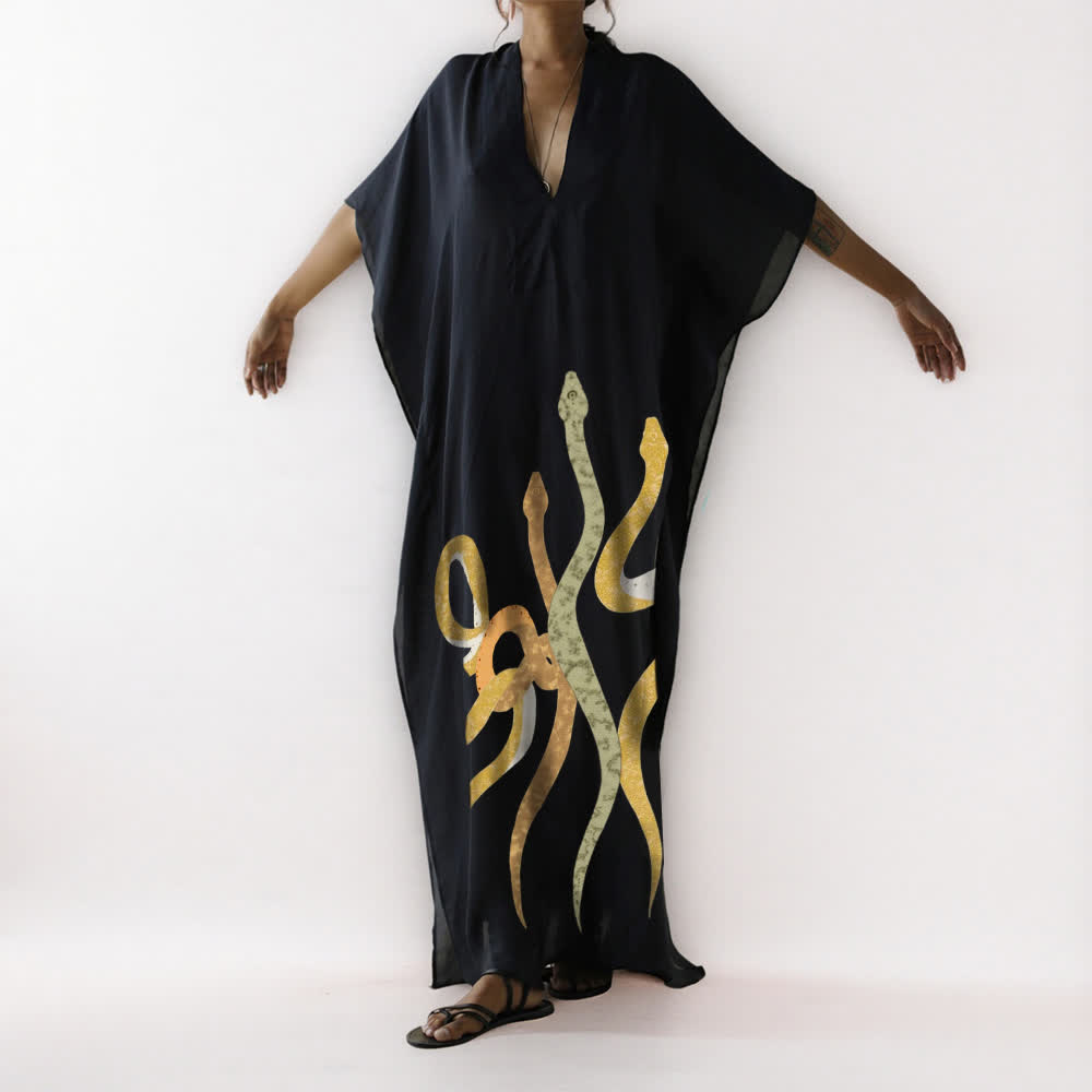 Vestido caftán negro con serpiente de Olivenorma