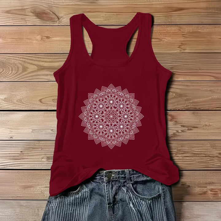 Camiseta sin mangas con estampado floral de mandala de Olivenorma para mujer  - Rojo - 3XL - image 9