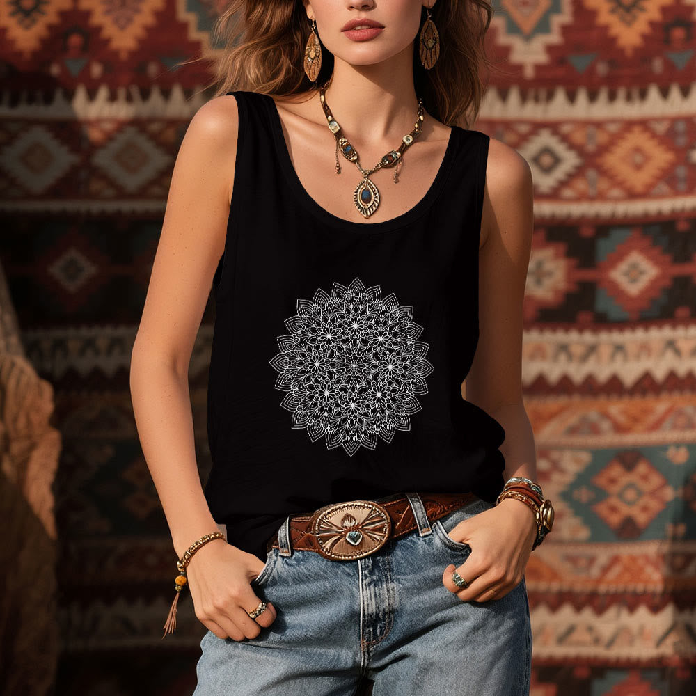 Camiseta sin mangas con estampado floral de mandala de Olivenorma para mujer  - image 6
