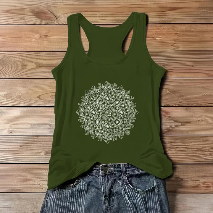 Camiseta sin mangas con estampado floral de mandala de Olivenorma para mujer  - Verde - 3XL - image 11