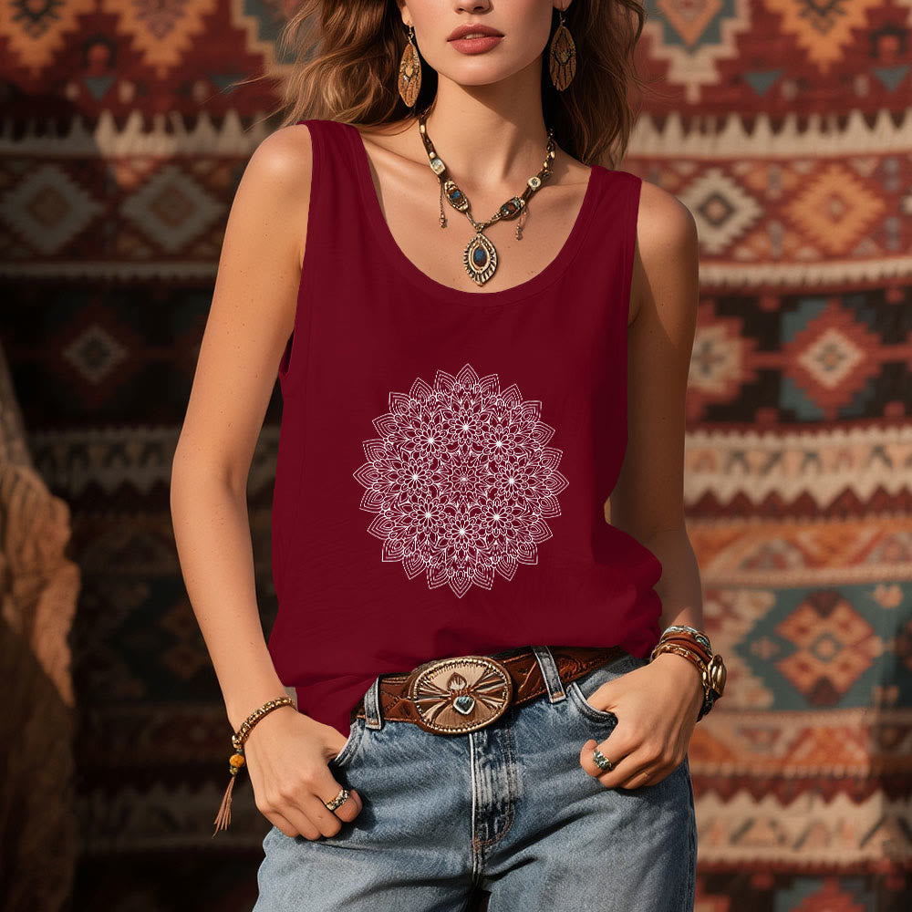 Camiseta sin mangas con estampado floral de mandala de Olivenorma para mujer  - image 10
