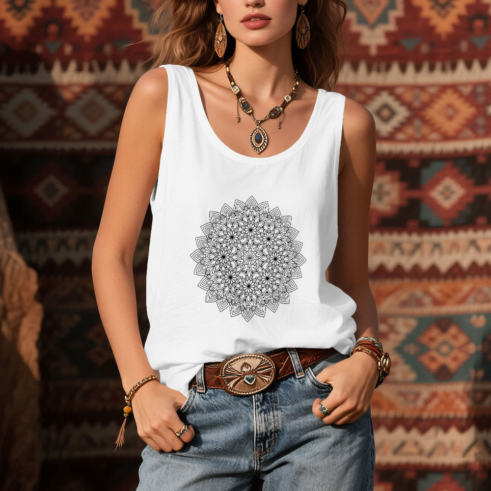 Camiseta sin mangas con estampado floral de mandala de Olivenorma para mujer  - image 2