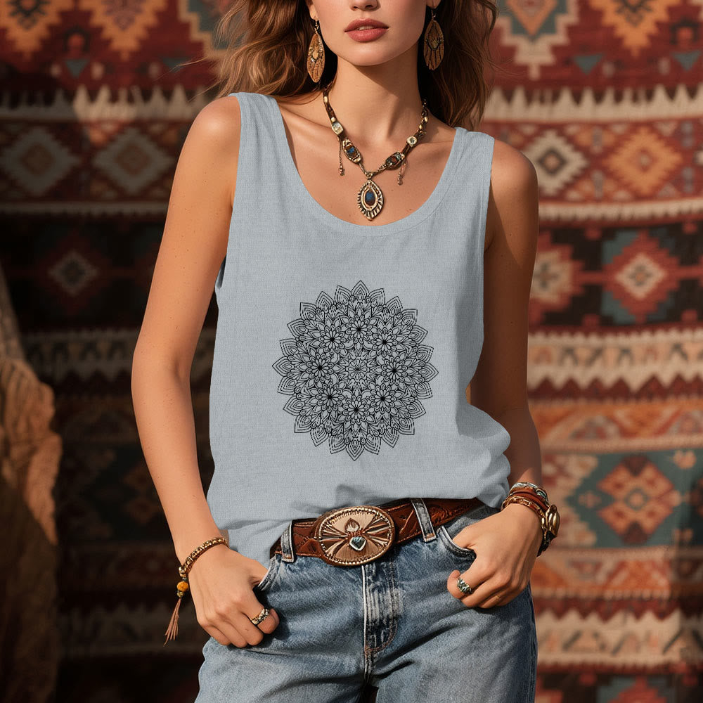 Camiseta sin mangas con estampado floral de mandala de Olivenorma para mujer  - image 8