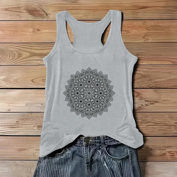 Camiseta sin mangas con estampado floral de mandala de Olivenorma para mujer  - Gris - 3XL - image 7