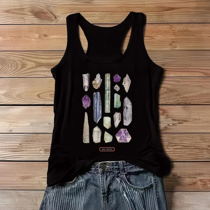 Camiseta sin mangas para mujer Olivenorma "CRISTAL DE ROCA" con minerales y piedras preciosas en bruto   - Negro - 3XL - image 5