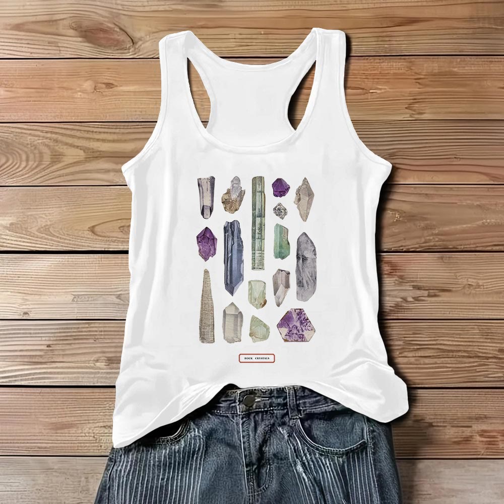 Camiseta sin mangas para mujer Olivenorma "CRISTAL DE ROCA" con minerales y piedras preciosas en bruto   - Blanco - 3XL - image 1