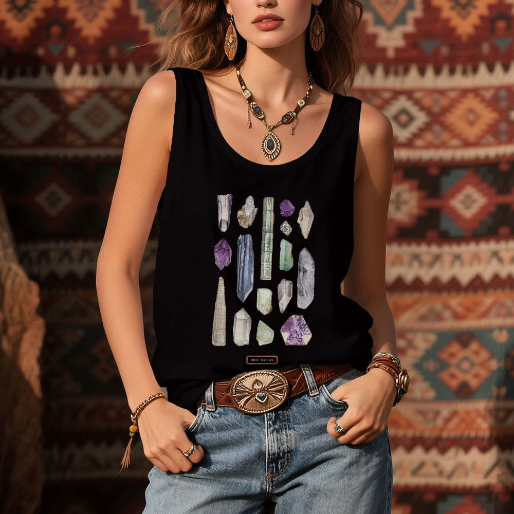 Camiseta sin mangas para mujer Olivenorma "CRISTAL DE ROCA" con minerales y piedras preciosas en bruto   - image 6
