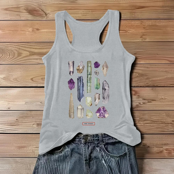 Camiseta sin mangas para mujer Olivenorma "CRISTAL DE ROCA" con minerales y piedras preciosas en bruto   - Gris - 3XL - image 7