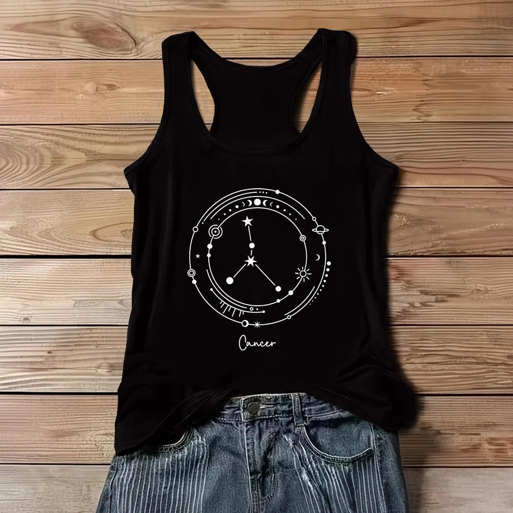 Camiseta sin mangas negra Olivenorma con el mapa estelar de las 12 constelaciones del zodiaco - Cáncer - 3XL - image 1