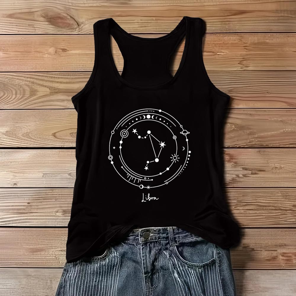 Camiseta sin mangas negra Olivenorma con el mapa estelar de las 12 constelaciones del zodiaco - Libra - 3XL - image 7