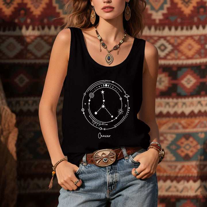 Camiseta sin mangas negra Olivenorma con el mapa estelar de las 12 constelaciones del zodiaco - image 2
