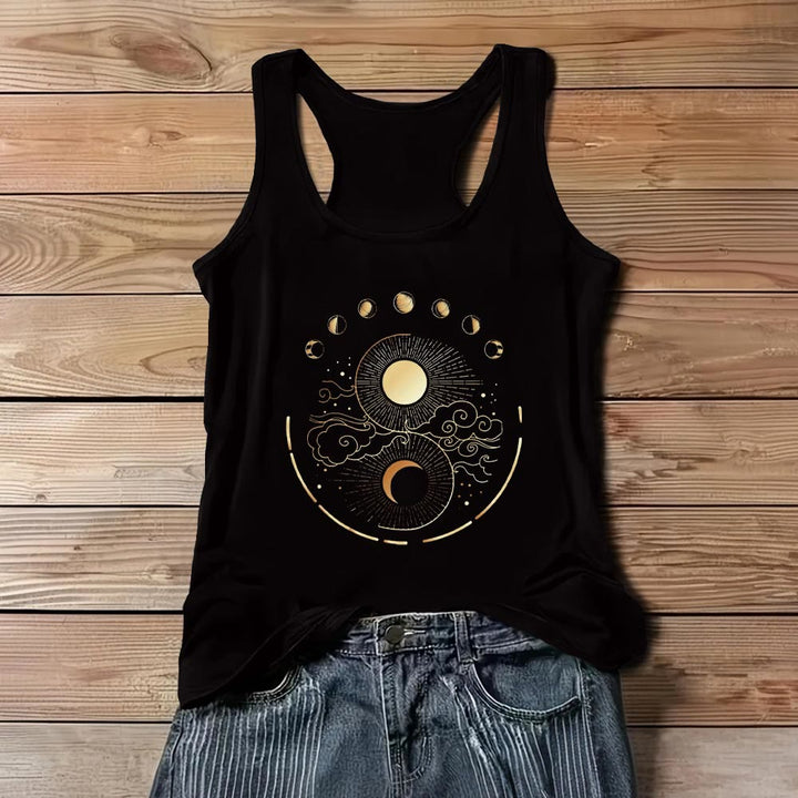 Camiseta sin mangas bohemia con diseño de fases lunares místicas de Olivenorma , luna y sol - Negro - 3XL - image 1