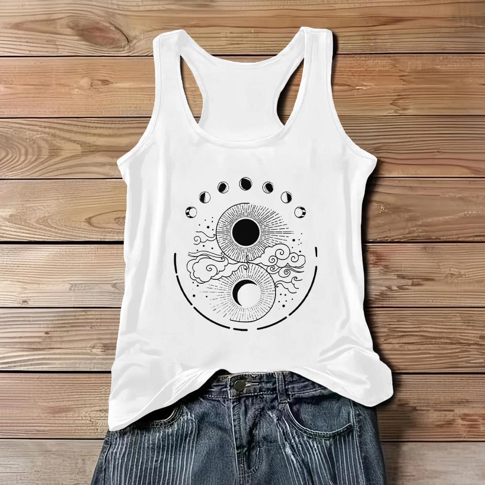 Camiseta sin mangas bohemia con diseño de fases lunares místicas de Olivenorma , luna y sol - Blanco - 3XL - image 5