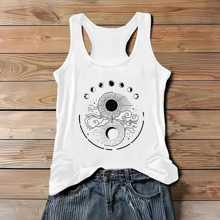 Camiseta sin mangas bohemia con diseño de fases lunares místicas de Olivenorma , luna y sol - Blanco - 3XL - image 5