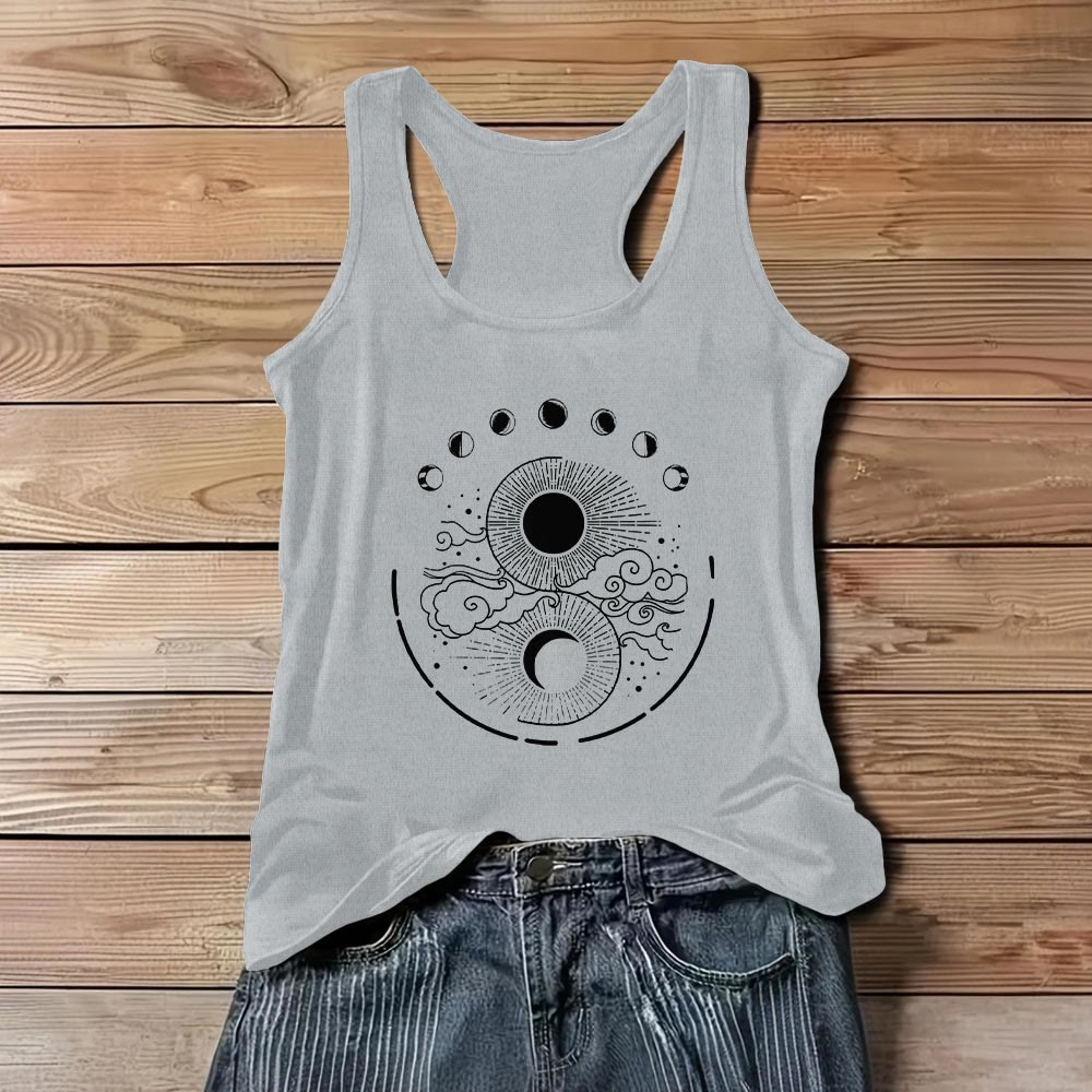 Camiseta sin mangas bohemia con diseño de fases lunares místicas de Olivenorma , luna y sol - Gris - 3XL - image 7