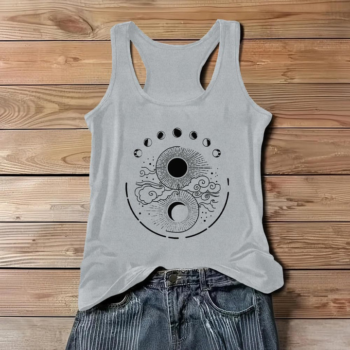 Camiseta sin mangas bohemia con diseño de fases lunares místicas de Olivenorma , luna y sol - Gris - 3XL - image 7