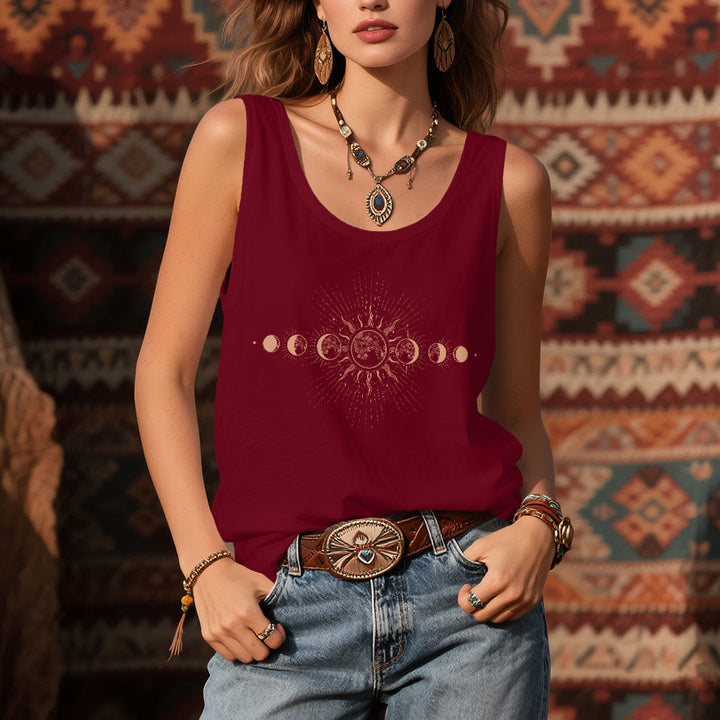 Camiseta sin mangas con cuello redondo y diseño de fases lunares místicas celestiales de Olivenorma para mujer - image 10