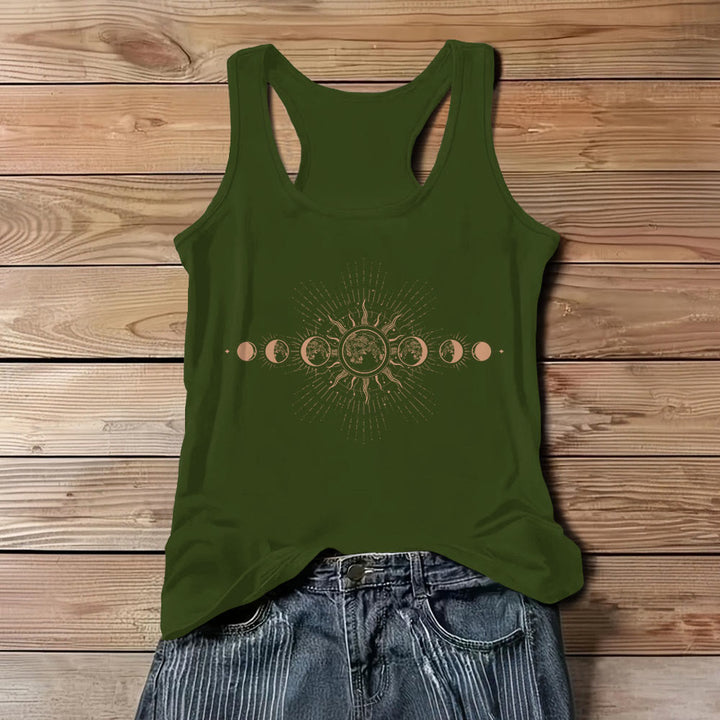 Camiseta sin mangas con cuello redondo y diseño de fases lunares místicas celestiales de Olivenorma para mujer - Verde - 3XL - image 11