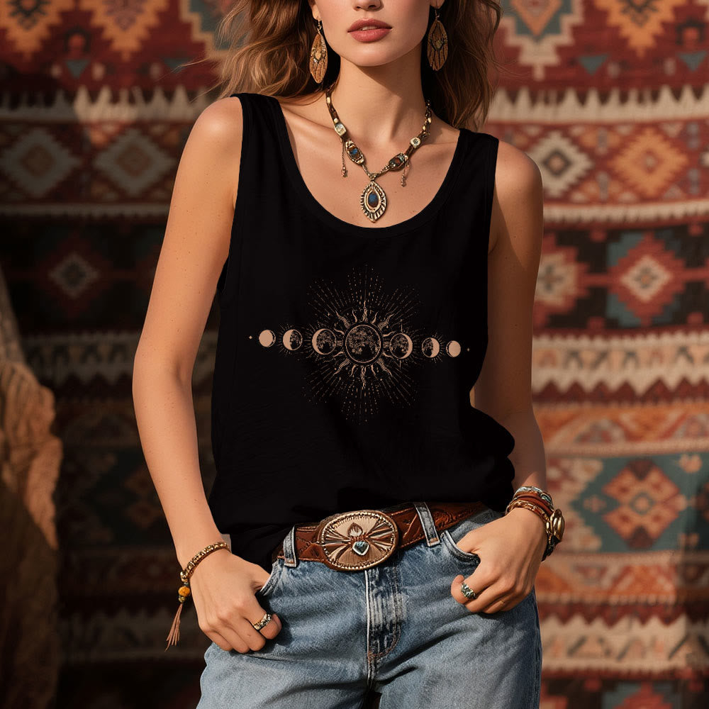 Camiseta sin mangas con cuello redondo y diseño de fases lunares místicas celestiales de Olivenorma para mujer - image 6