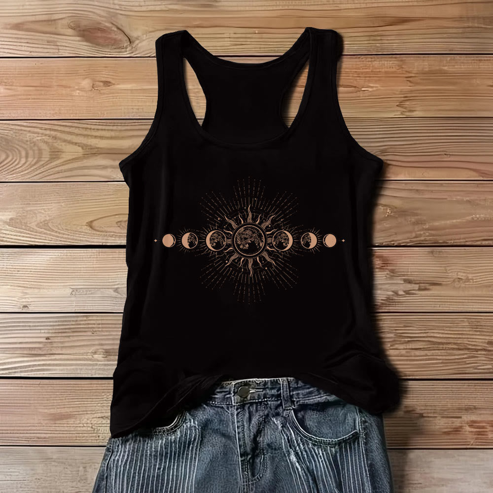 Camiseta sin mangas con cuello redondo y diseño de fases lunares místicas celestiales de Olivenorma para mujer - Negro - 3XL - image 5