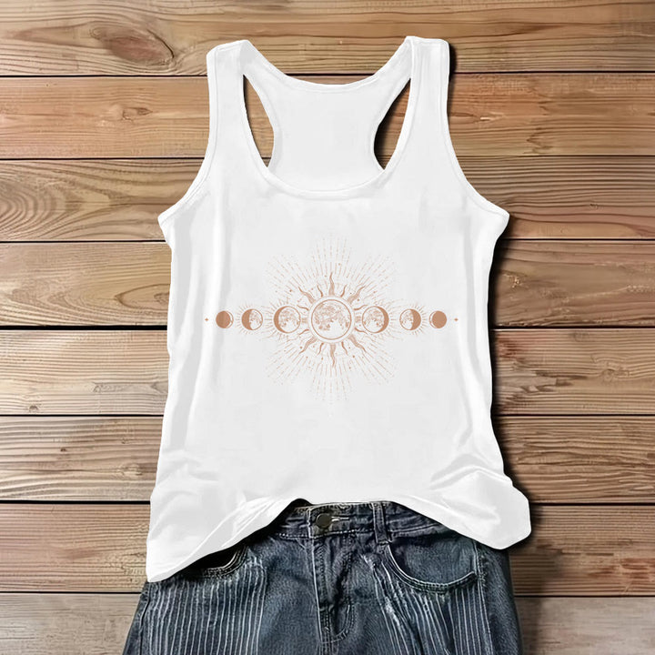 Camiseta sin mangas con cuello redondo y diseño de fases lunares místicas celestiales de Olivenorma para mujer - Blanco - 3XL - image 7