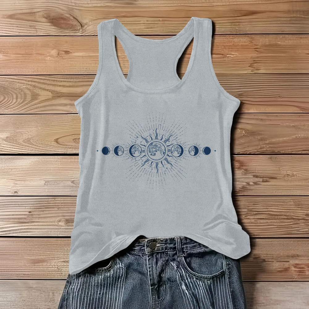 Camiseta sin mangas con cuello redondo y diseño de fases lunares místicas celestiales de Olivenorma para mujer - Gris - 3XL - image 1