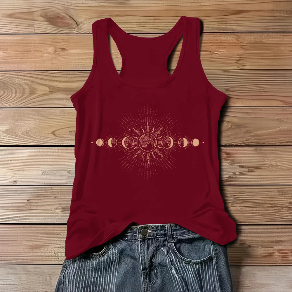Camiseta sin mangas con cuello redondo y diseño de fases lunares místicas celestiales de Olivenorma para mujer - Rojo - 3XL - image 9
