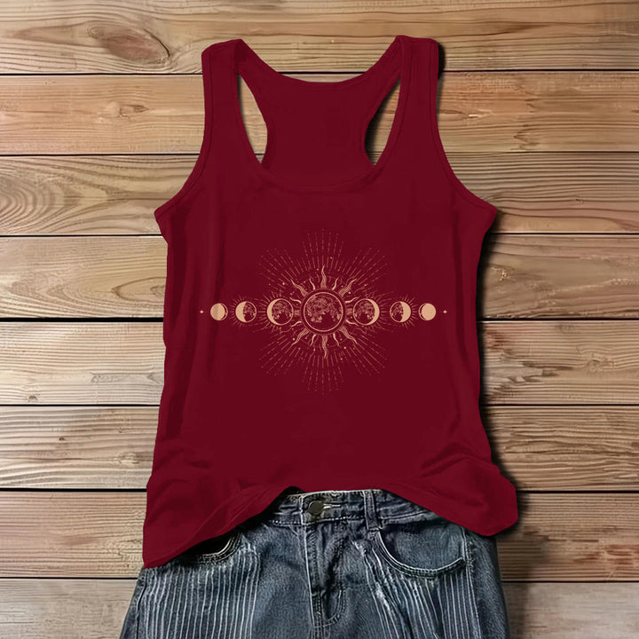 Camiseta sin mangas con cuello redondo y diseño de fases lunares místicas celestiales de Olivenorma para mujer - Rojo - 3XL - image 9