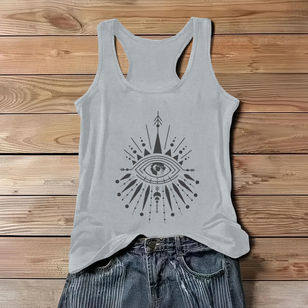 Camiseta sin mangas fluida con diseño de mandala y ojos de Olivenorma para mujer - Gris - 3XL - image 5