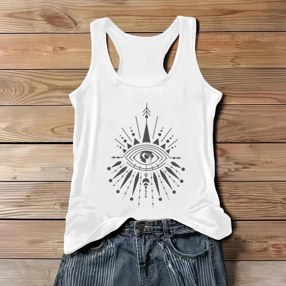 Camiseta sin mangas fluida con diseño de mandala y ojos de Olivenorma para mujer - Blanco - 3XL - image 1