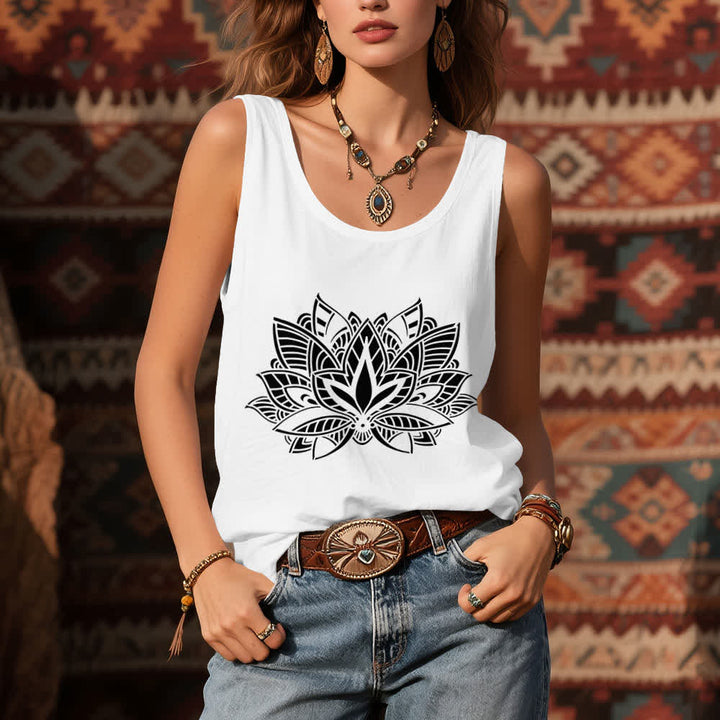 Camiseta sin mangas Olivenorma con mandala de yoga y flor de loto - image 4