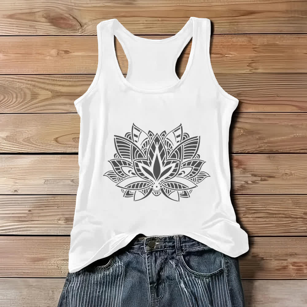 Camiseta sin mangas Olivenorma con mandala de yoga y flor de loto - Blanco - 3XL - image 3