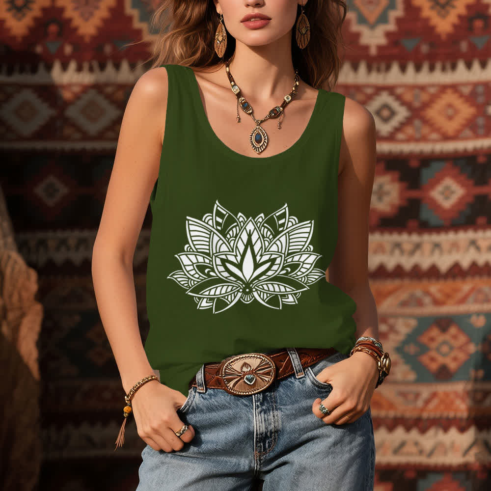 Camiseta sin mangas Olivenorma con mandala de yoga y flor de loto - image 10