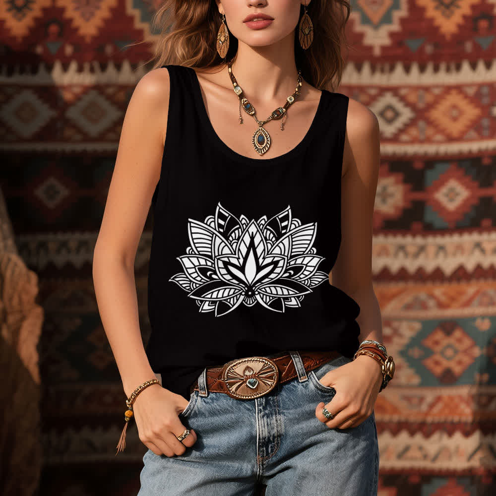 Camiseta sin mangas Olivenorma con mandala de yoga y flor de loto - image 6