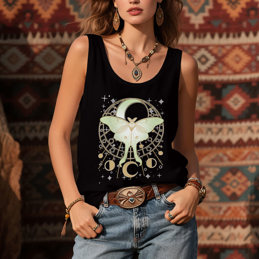 Camiseta sin mangas Olivenorma Boho Celestial Moon Phase Luna Moth - image 4