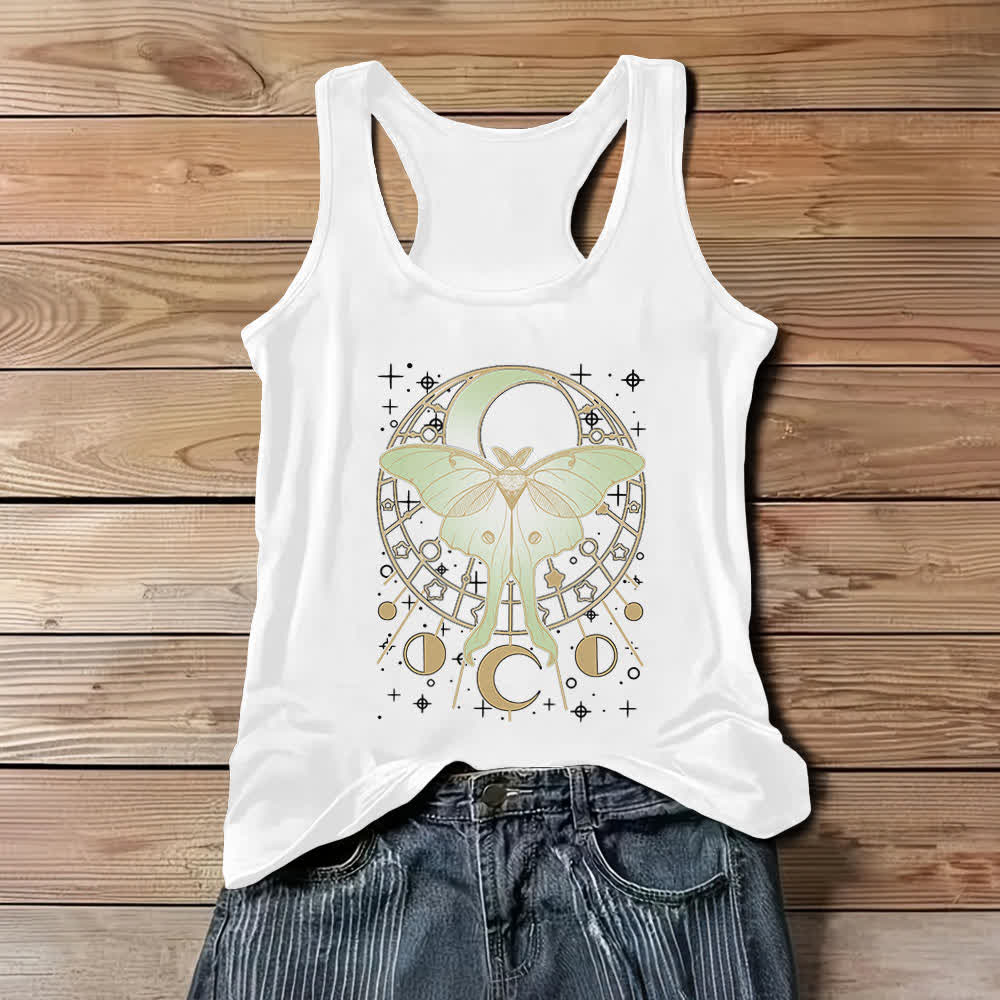Camiseta sin mangas Olivenorma Boho Celestial Moon Phase Luna Moth - Blanco - 3XL - image 1