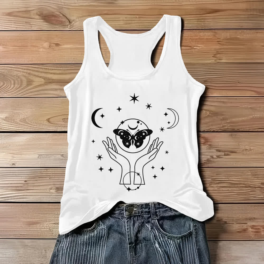 Camiseta sin mangas Olivenorma con manos de oración lunares y mariposa celestial - Blanco - 3XL - image 3