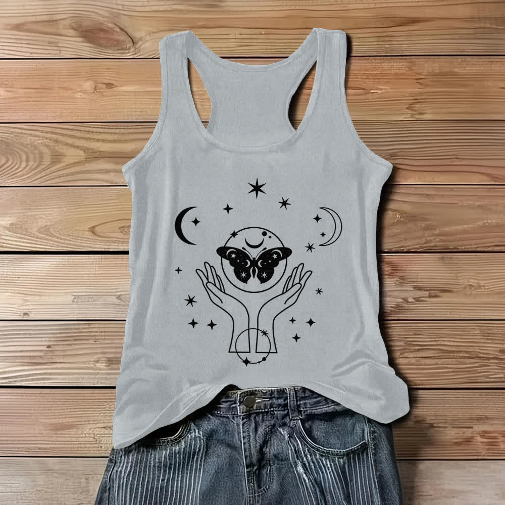 Camiseta sin mangas Olivenorma con manos de oración lunares y mariposa celestial - Gris - 3XL - image 7